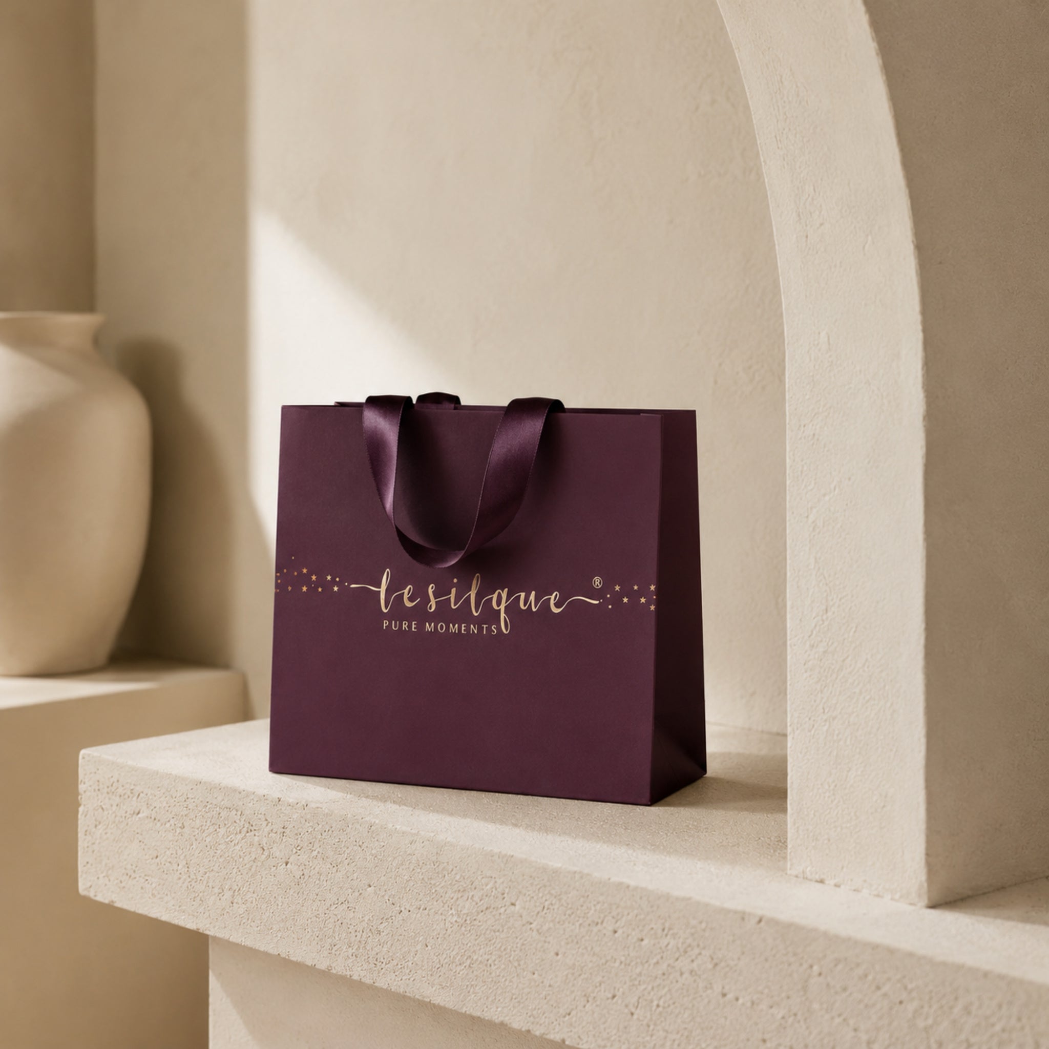 Elegancka torebka prezentowa z logo LE SILQUE burgundowa