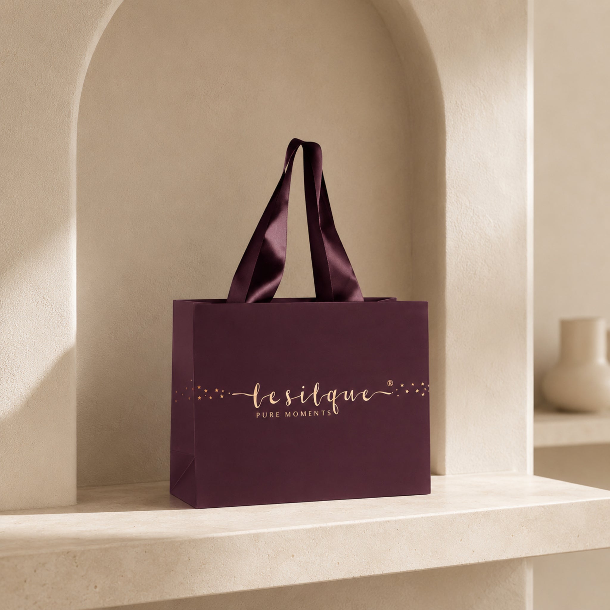 Elegancka torebka prezentowa z logo LE SILQUE burgundowa
