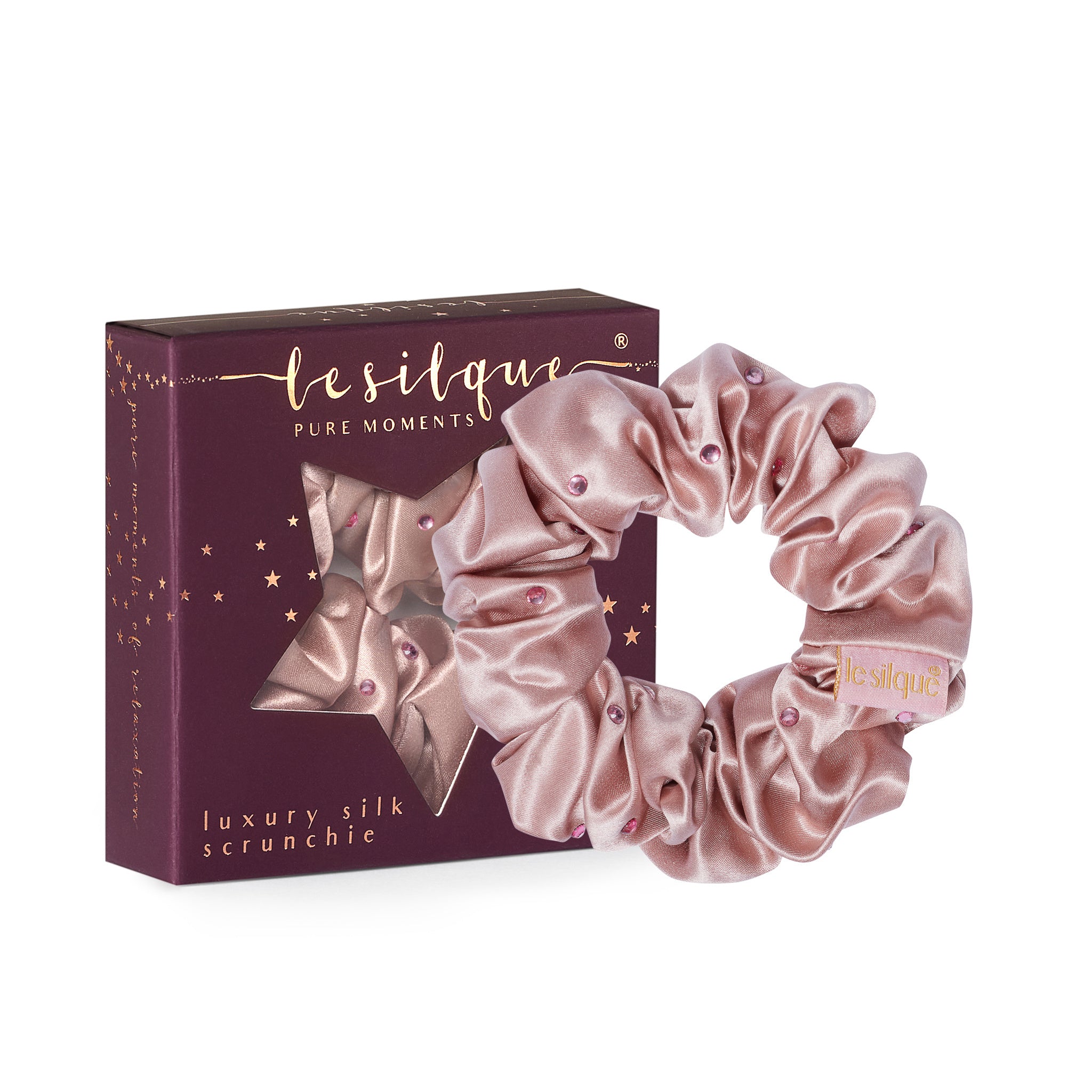 Silk Hair Scrunchie with SUGAR PINK Crystals | LE SILQUE