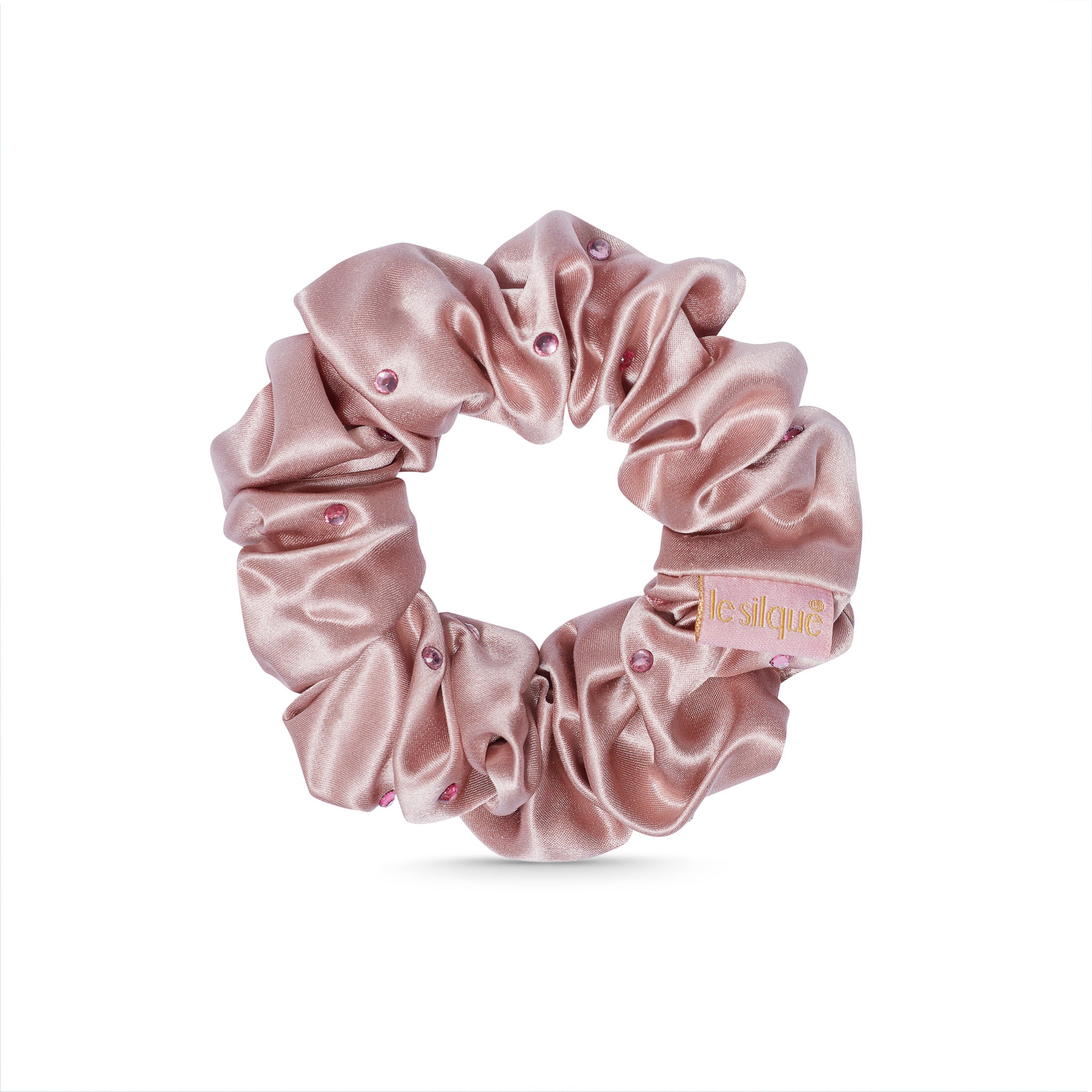 Silk Hair Scrunchie with SUGAR PINK Crystals | LE SILQUE