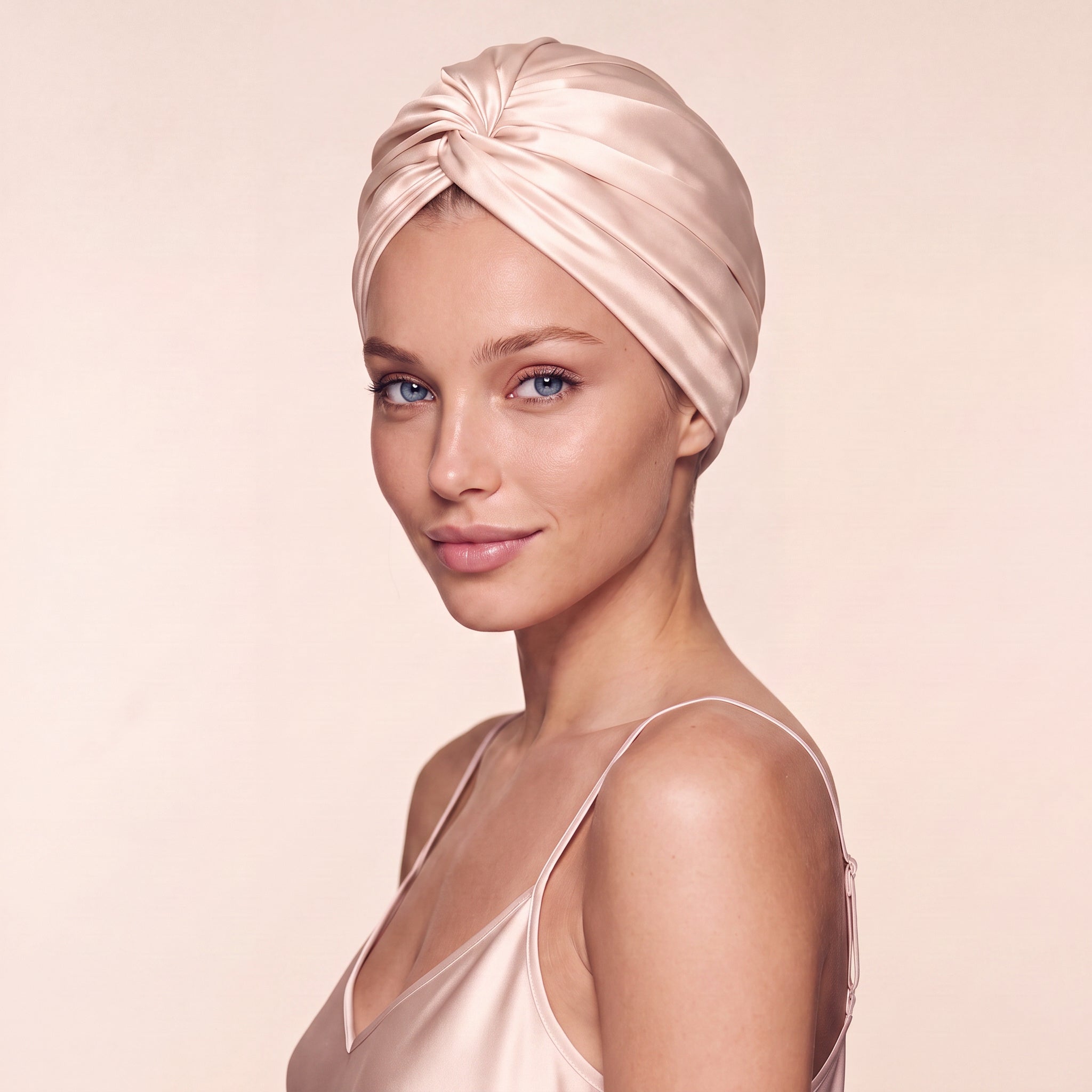 Jedwabny turban na włosy ROSE GOLD – 100% jedwab morwowy 22 momme | LE SILQUE