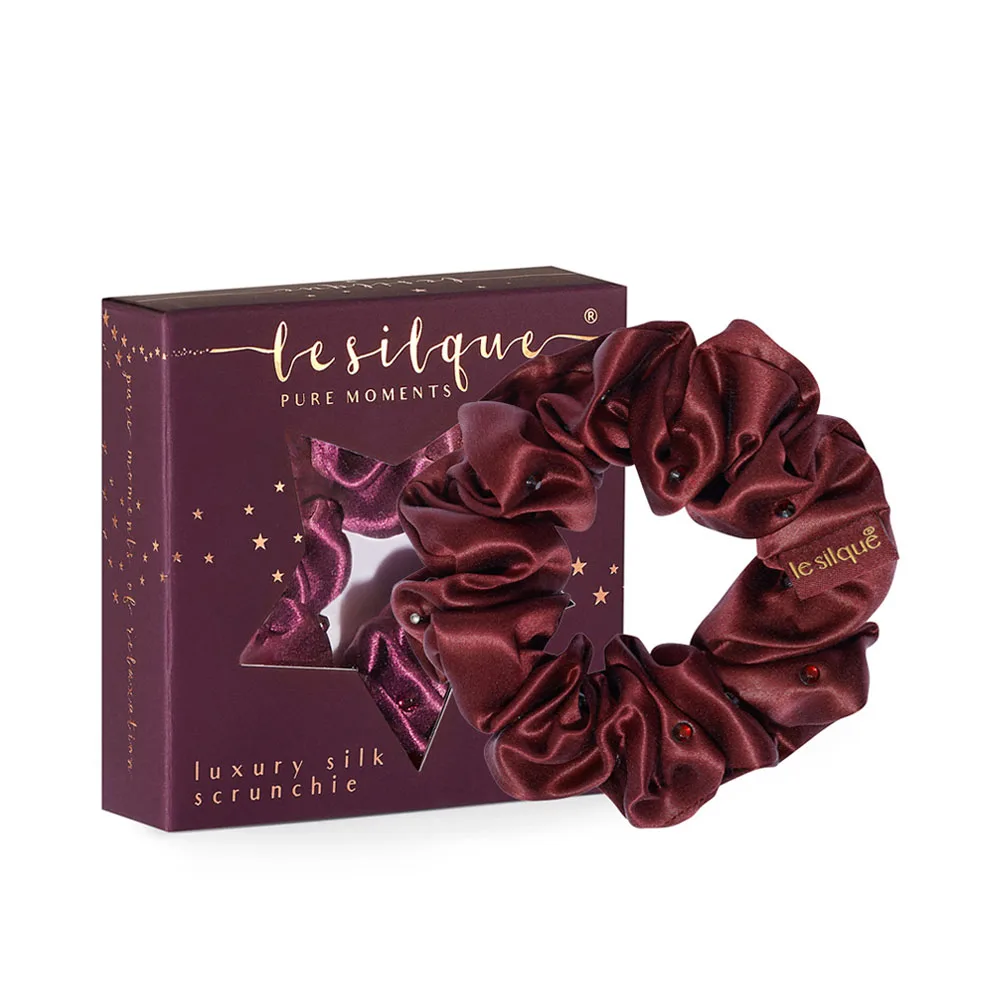 Gumka do włosów z jedwabiu z kryształkami BURGUNDY | LE SILQUE