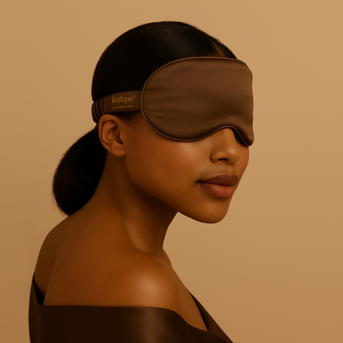 LE SILQUE Opaska na oczy z jedwabiu – COFFE