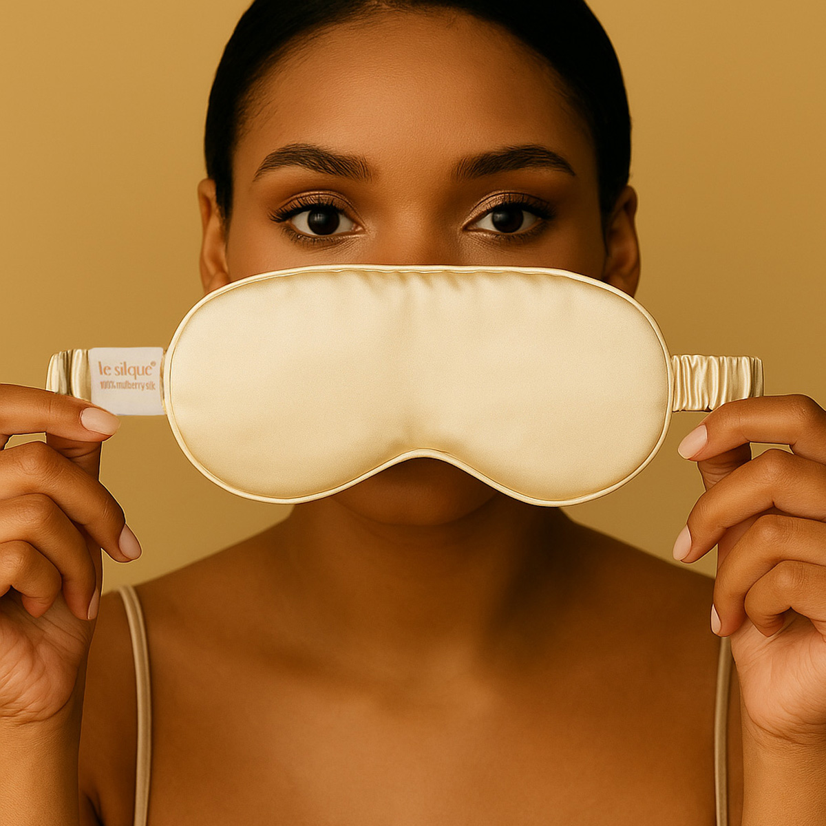 LE SILQUE Opaska na oczy z jedwabiu – YELLOW BEIGE