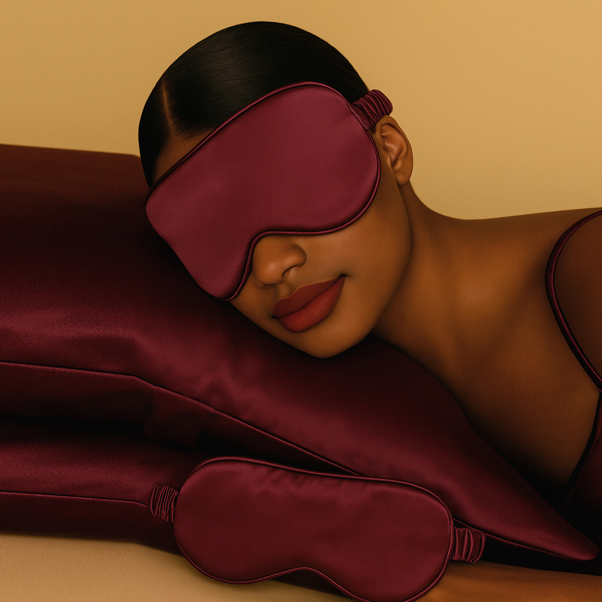 LE SILQUE Opaska na oczy z jedwabiu – BURGUNDY