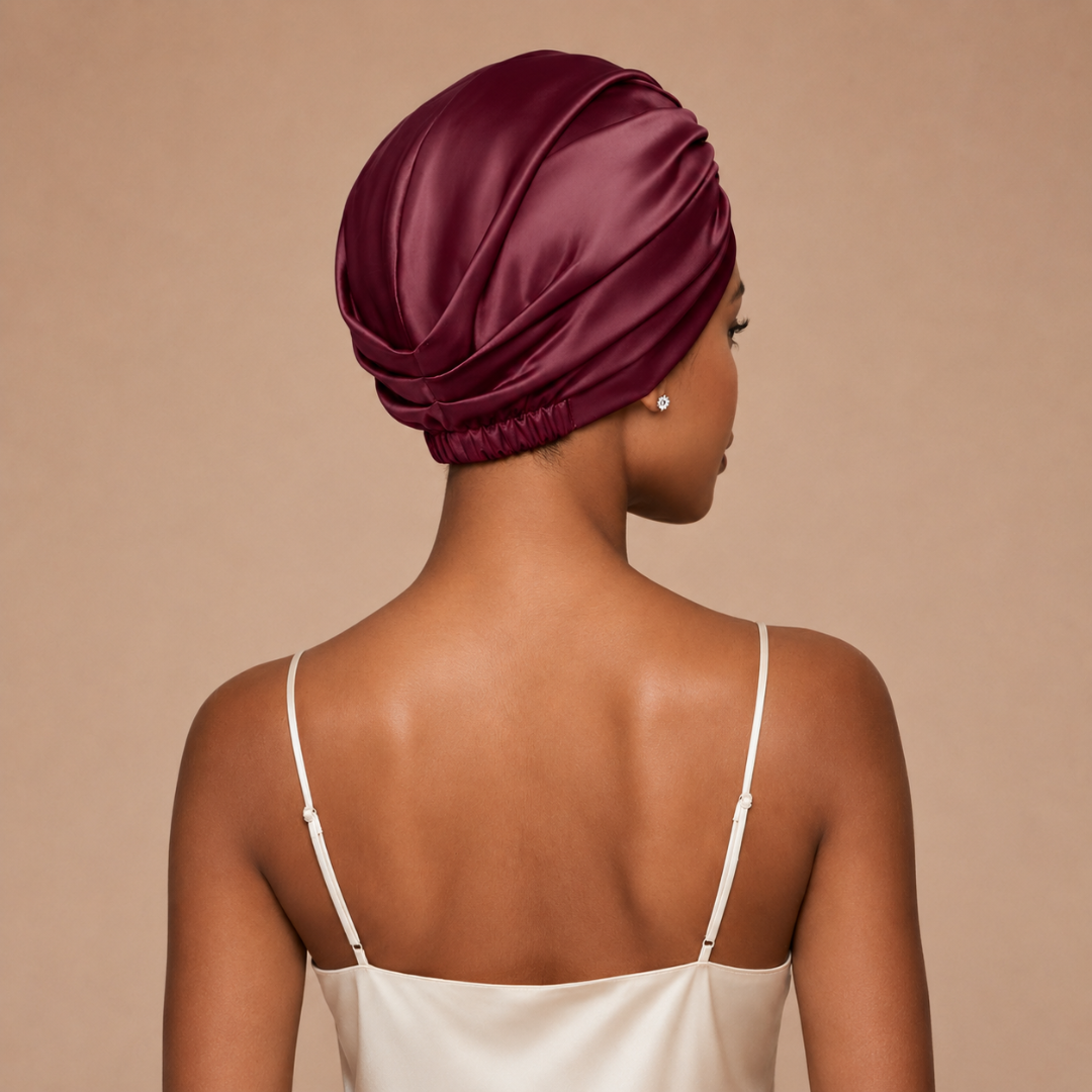 Jedwabny turban na włosy BURGUNDY – 100% jedwab morwowy 22 momme | LE SILQUE