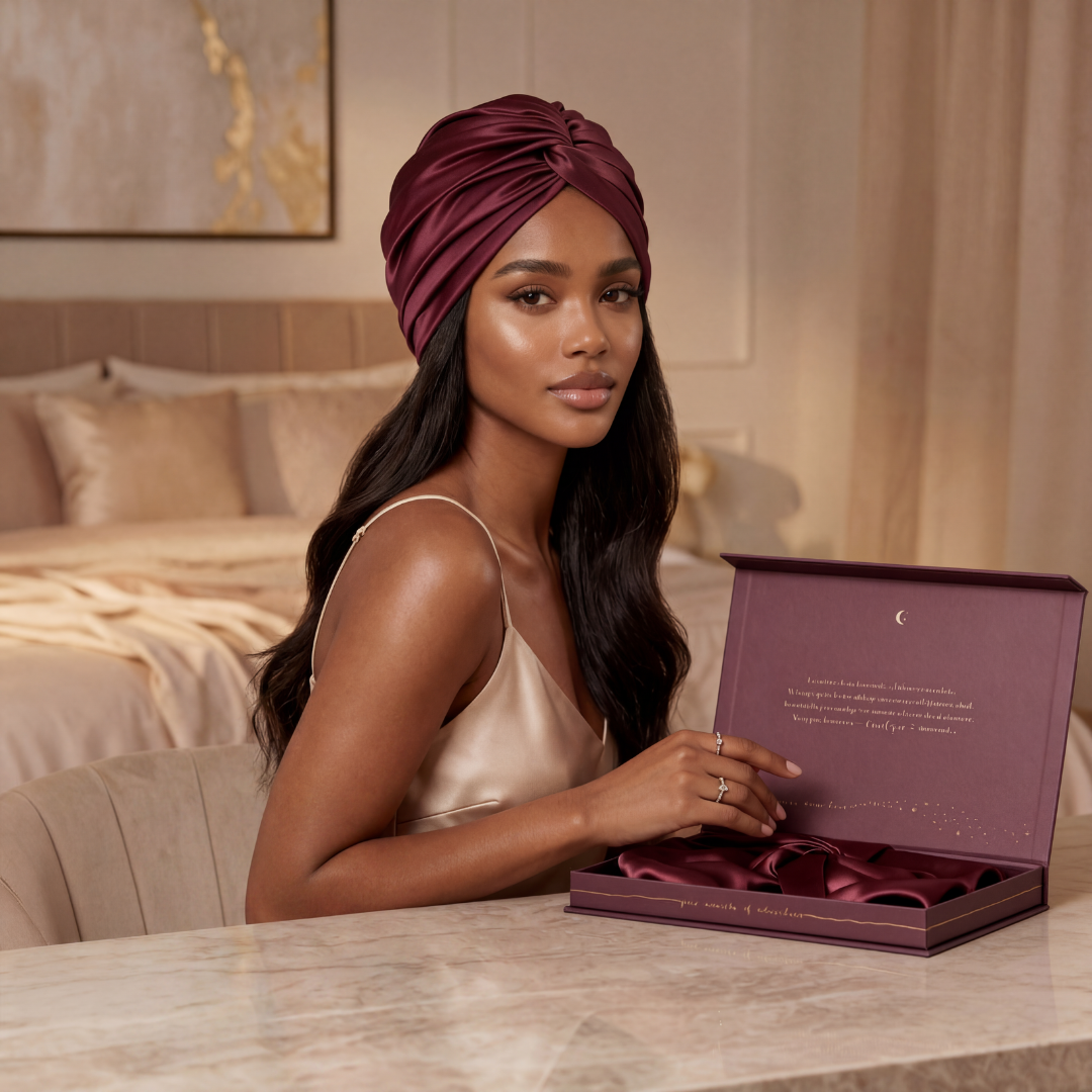Jedwabny turban na włosy BURGUNDY – 100% jedwab morwowy 22 momme | LE SILQUE