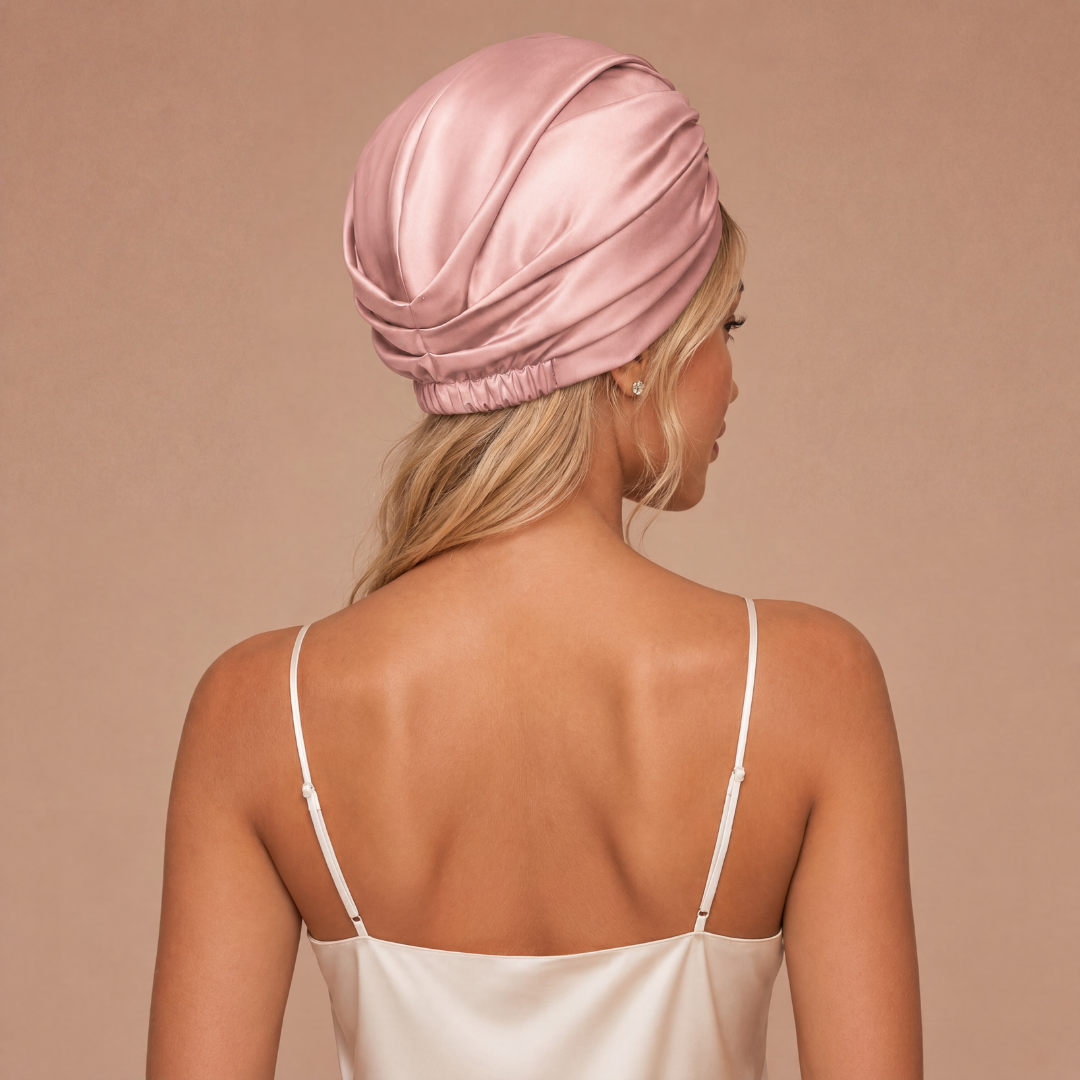 Jedwabny turban na włosy ROSE GOLD – 100% jedwab morwowy 22 momme | LE SILQUE