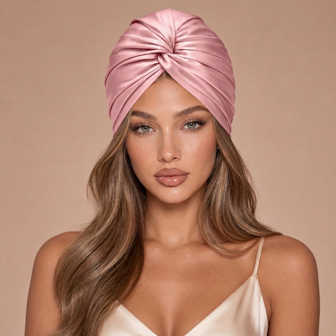 Jedwabny turban na włosy SUGAR PINK – 100% jedwab morwowy 22 momme | LE SILQUE