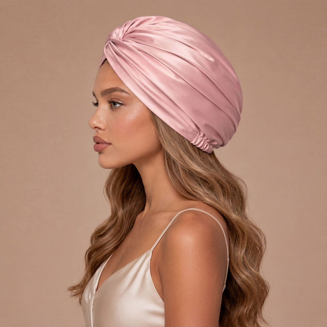 Jedwabny turban na włosy SUGAR PINK – 100% jedwab morwowy 22 momme | LE SILQUE