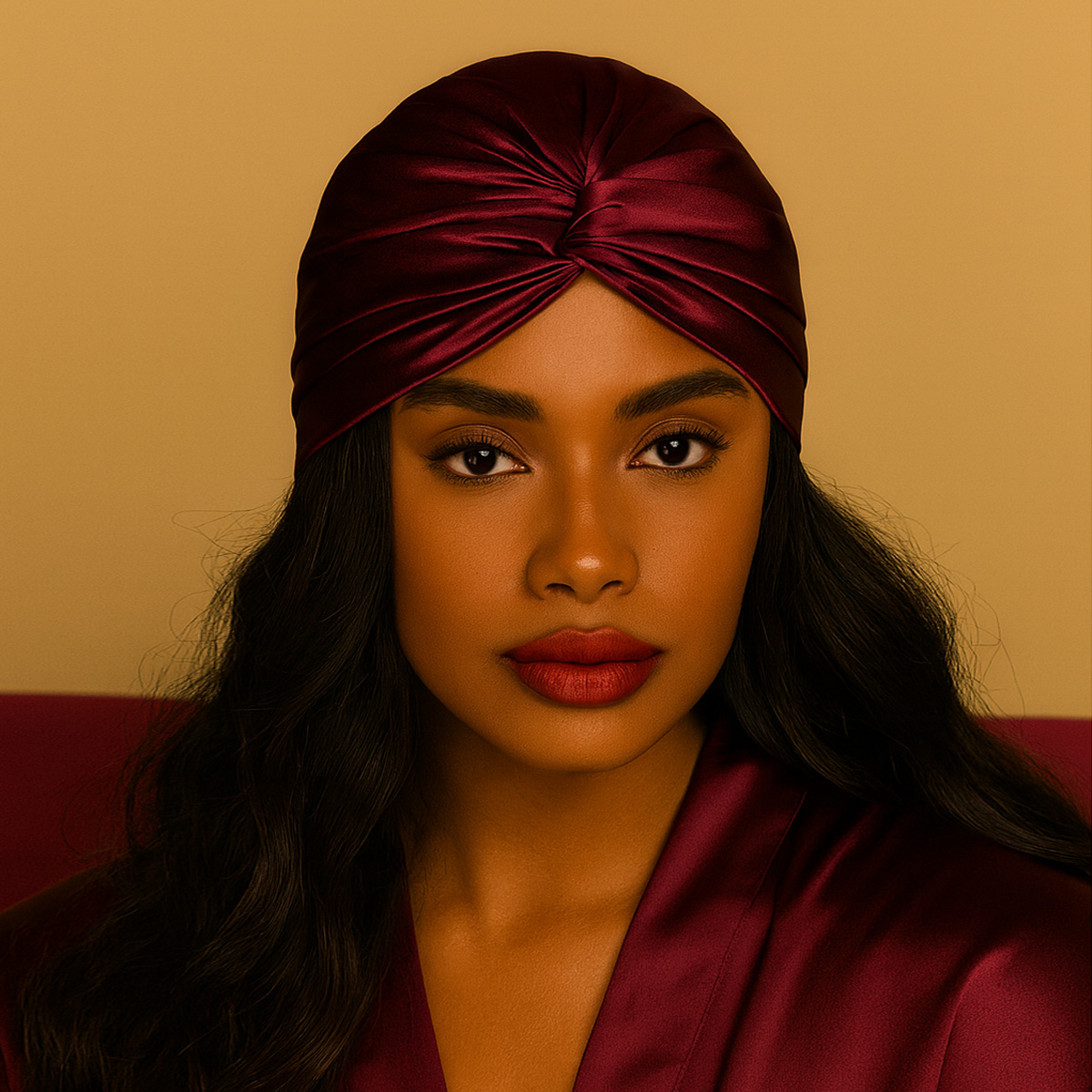 LE SILQUE Jedwabny turban na włosy  – BURGUNDY