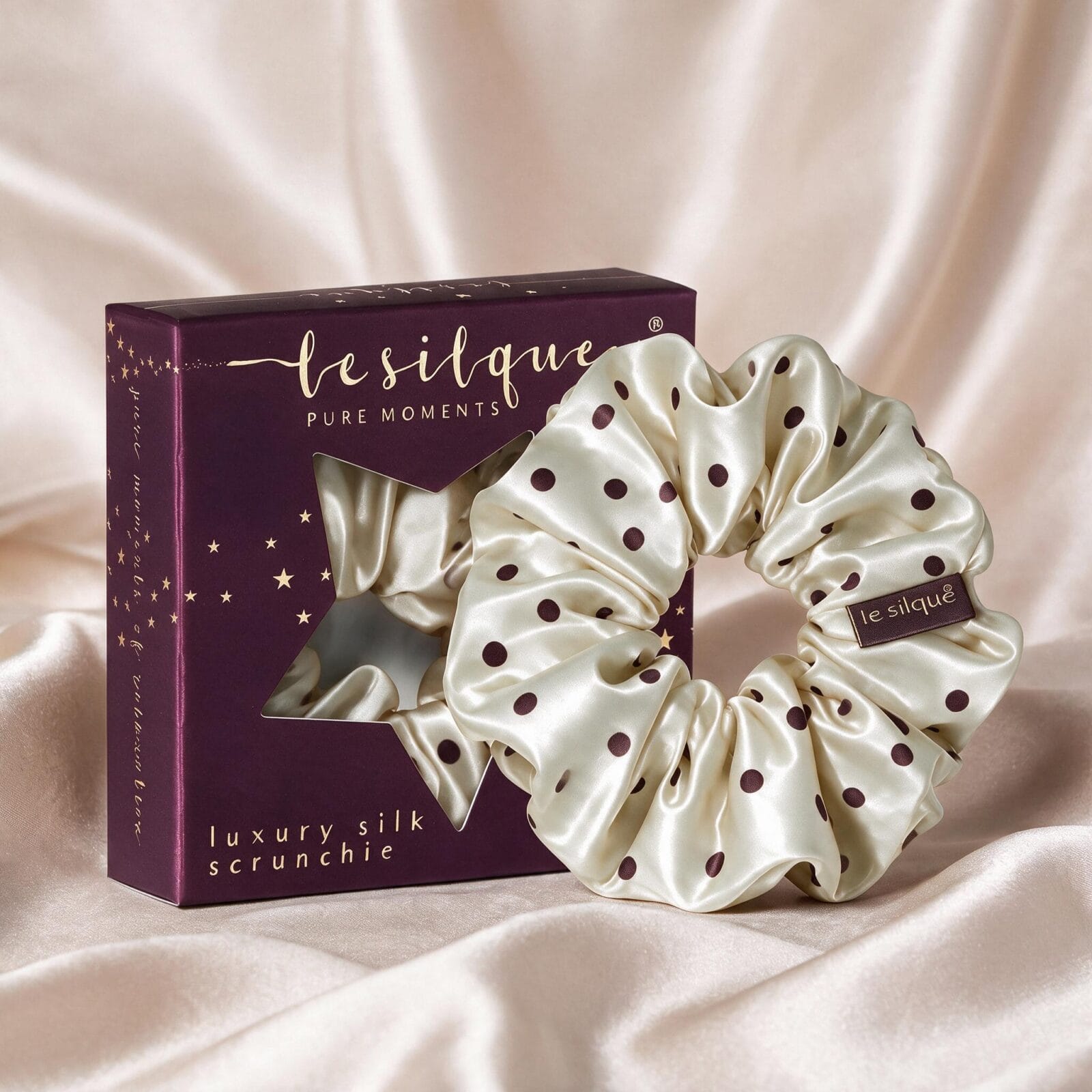 Gumka do włosów z jedwabiu VANILLA DOTS – rozmiar L | LE SILQUE