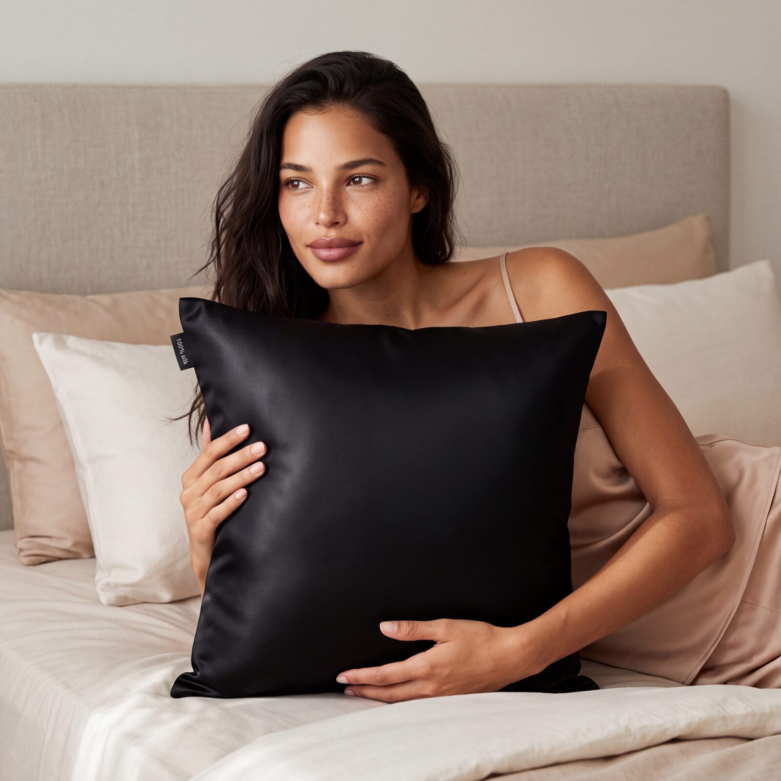 Jedwabna poszewka na poduszkę 50×50 BLACK – 100% jedwab | LE SILQUE